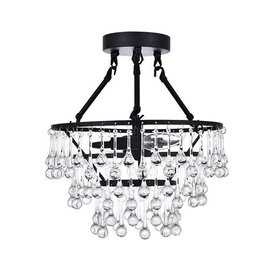 Black Crystal 2-Light Semi Flush Chandelier with Contemporary Design