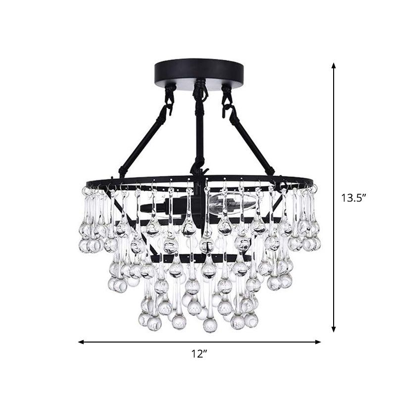 Black Crystal 2-Light Semi Flush Chandelier with Contemporary Design