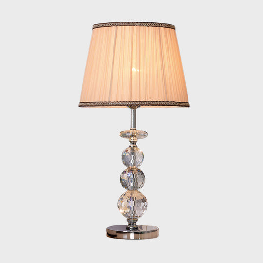 Modern Clear Crystal Reading Lamp - Single Bulb Beige/Coffee Night Table Lighting With Braided Trim