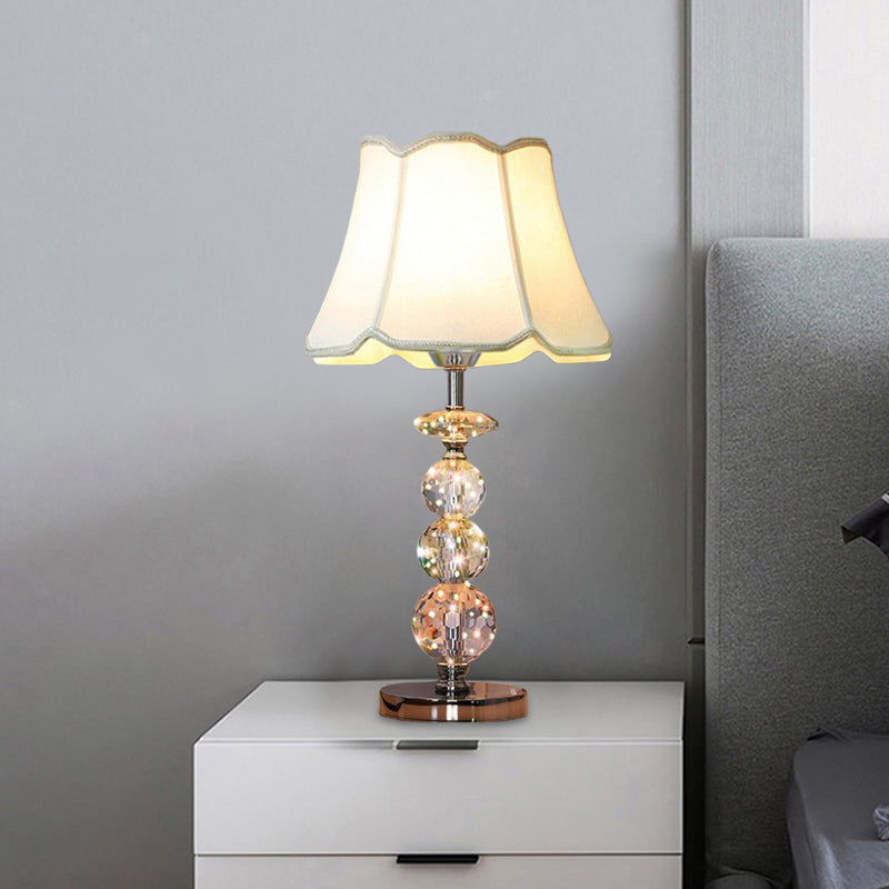 Modern Clear Crystal Reading Lamp - Single Bulb Beige/Coffee Night Table Lighting With Braided Trim