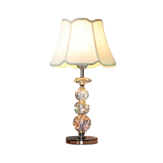 Modern Clear Crystal Reading Lamp - Single Bulb Beige/Coffee Night Table Lighting With Braided Trim