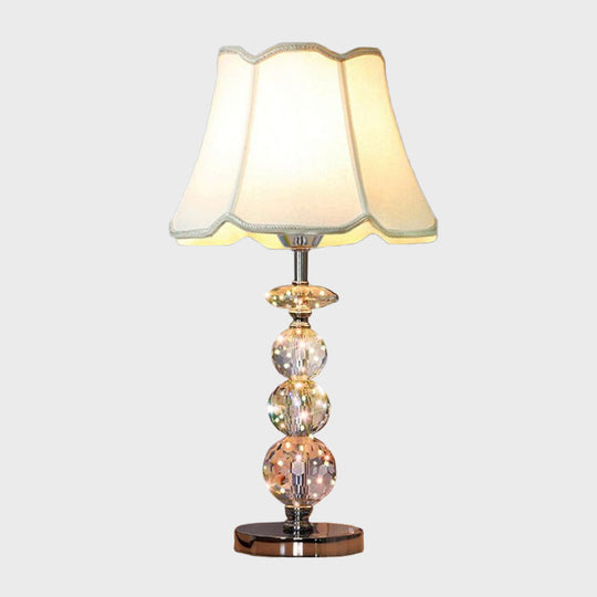 Modern Clear Crystal Reading Lamp - Single Bulb Beige/Coffee Night Table Lighting With Braided Trim