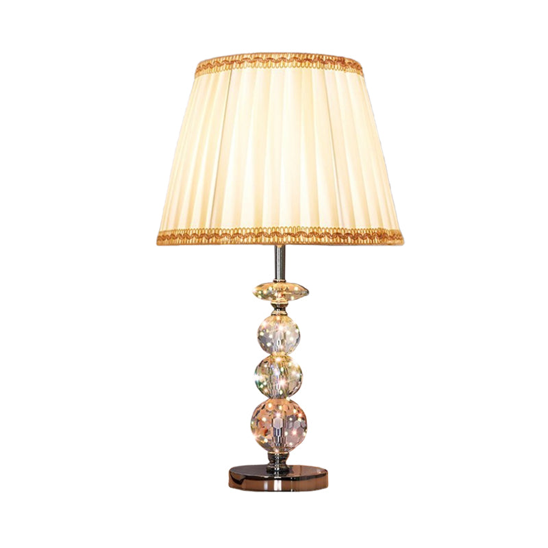 Modern Clear Crystal Reading Lamp - Single Bulb Beige/Coffee Night Table Lighting With Braided Trim