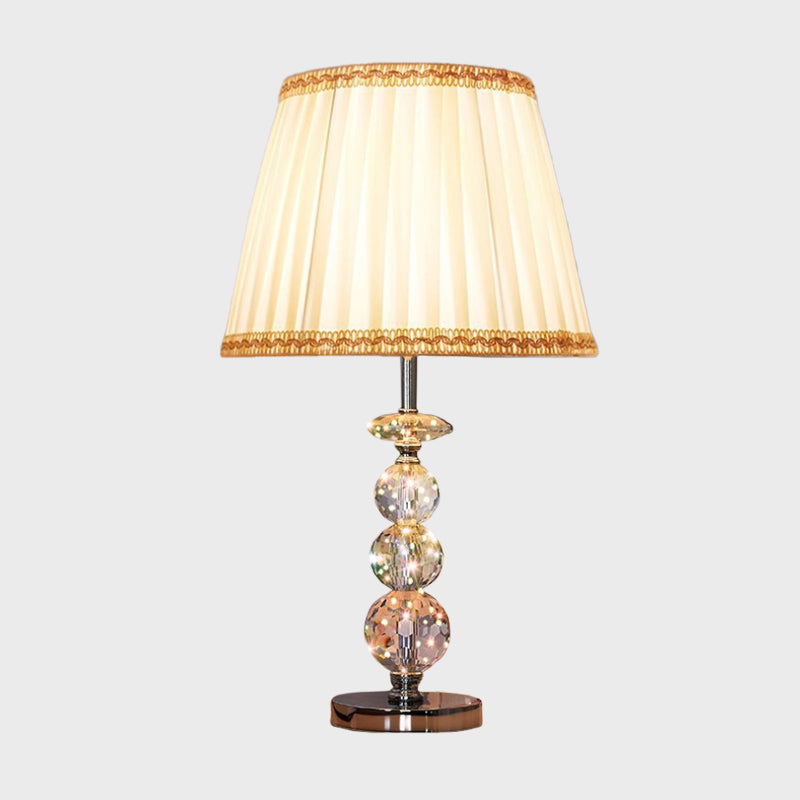 Modern Clear Crystal Reading Lamp - Single Bulb Beige/Coffee Night Table Lighting With Braided Trim