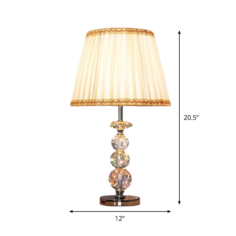 Modern Clear Crystal Reading Lamp - Single Bulb Beige/Coffee Night Table Lighting With Braided Trim