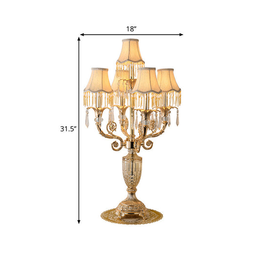 Traditional Gold Candlestick Table Lamp With Crystal Spears And Optional Fabric Bell Shade - Set Of