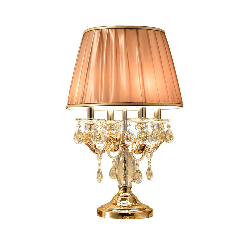 Traditional Gold Metal Candelabra Table Lamp With Crystal Raindrops