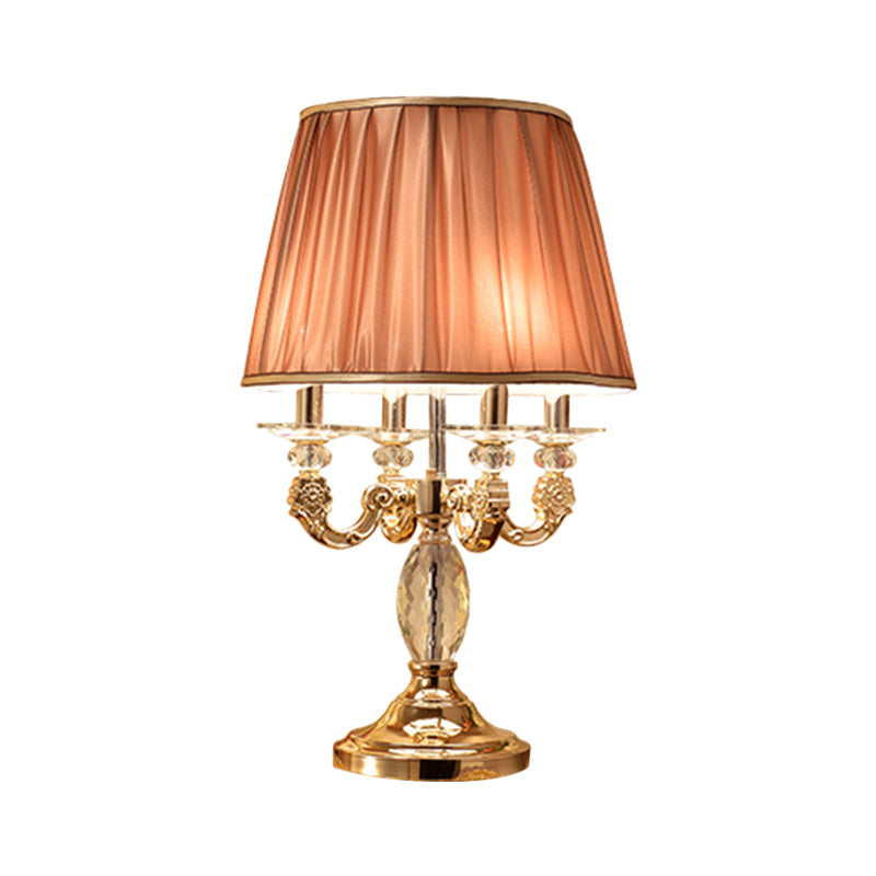 Traditional Gold Metal Candelabra Table Lamp With Crystal Raindrops