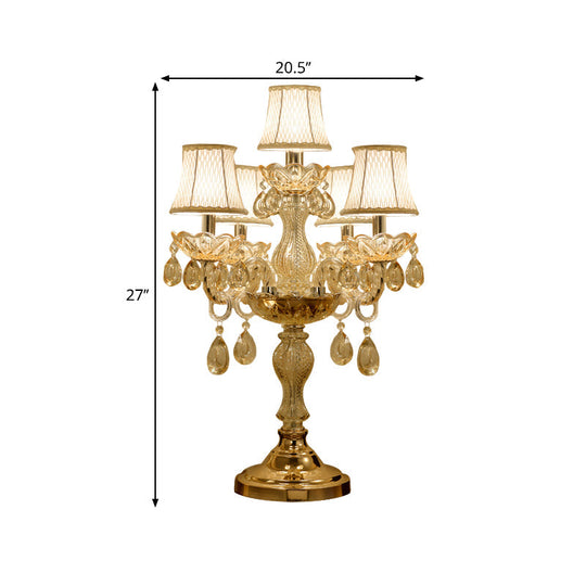 Traditional Gold Crystal Candlestick Table Lamp With White Bell Fabric Shade