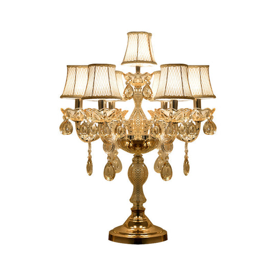 Traditional Gold Crystal Candlestick Table Lamp With White Bell Fabric Shade