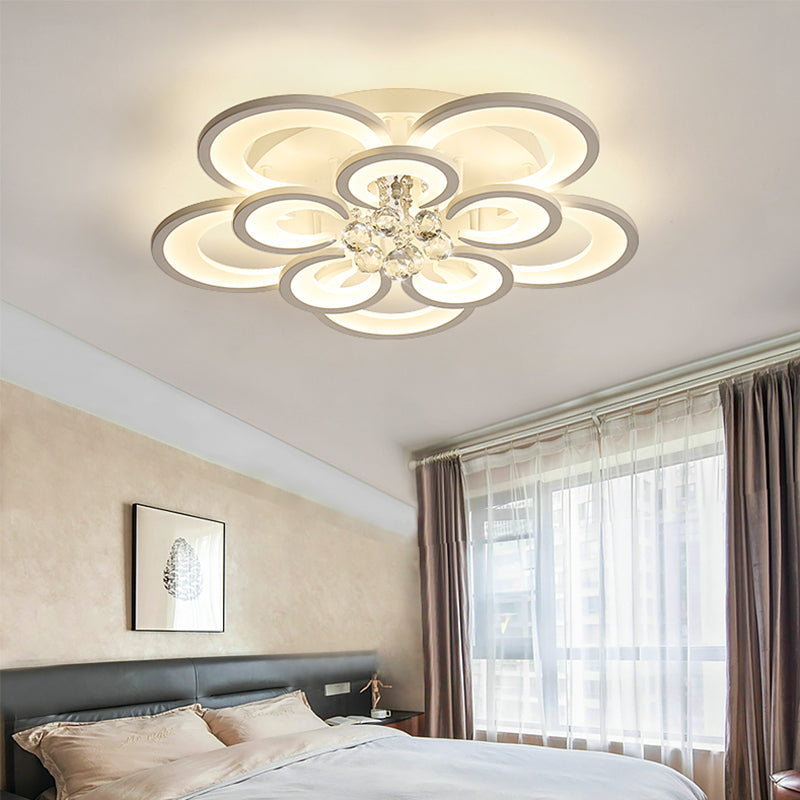 Contemporary Acrylic Flush Mount Ceiling Light With Crystal Drop - Multi-Layer Circular Design