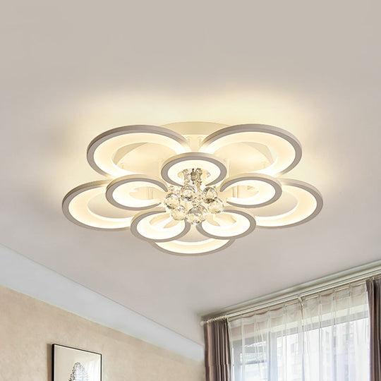 Contemporary Acrylic Flush Mount Ceiling Light With Crystal Drop - Multi-Layer Circular Design