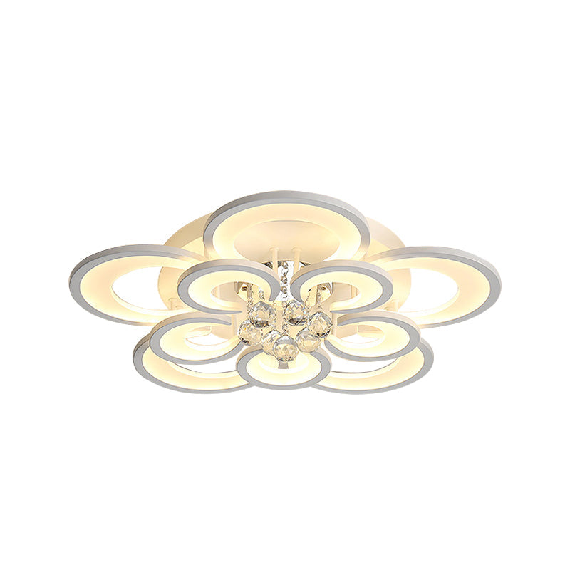 Plafonnier contemporain en acrylique avec pendentif en cristal - Design circulaire multicouche (10/12/16 lumières, blanc)