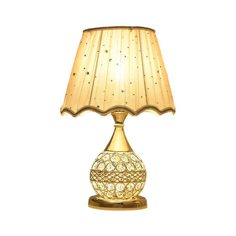 Gold Nightstand Lamp With Crystal Embedding Traditional Table Light Star-Patterned Shade