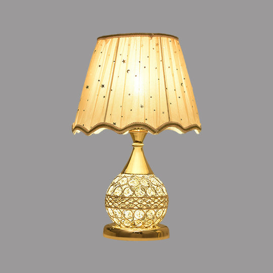 Gold Nightstand Lamp With Crystal Embedding Traditional Table Light Star-Patterned Shade