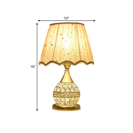 Gold Nightstand Lamp With Crystal Embedding Traditional Table Light Star-Patterned Shade