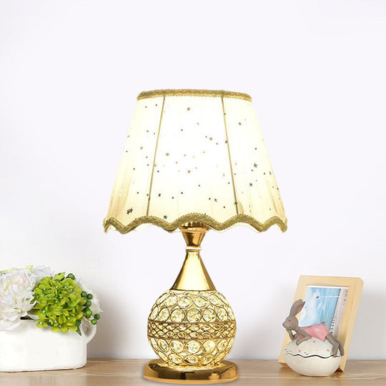 Gold Nightstand Lamp With Crystal Embedding Traditional Table Light Star-Patterned Shade