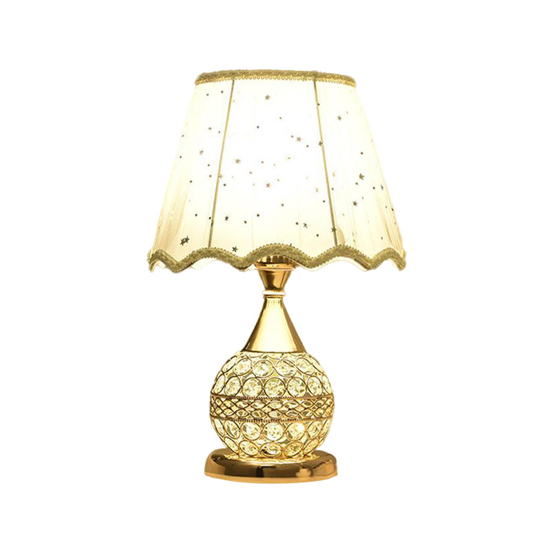 Gold Nightstand Lamp With Crystal Embedding Traditional Table Light Star-Patterned Shade