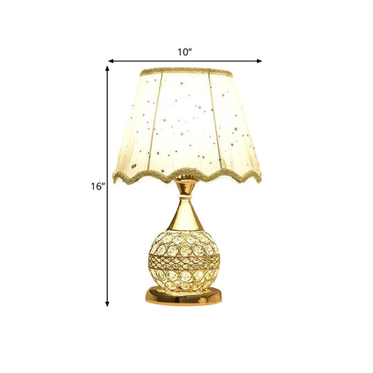 Gold Nightstand Lamp With Crystal Embedding Traditional Table Light Star-Patterned Shade