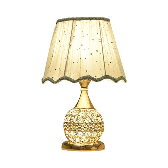 Gold Nightstand Lamp With Crystal Embedding Traditional Table Light Star-Patterned Shade