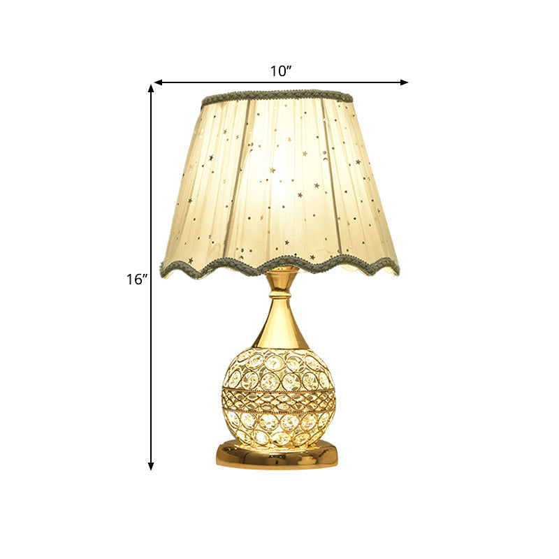 Gold Nightstand Lamp With Crystal Embedding Traditional Table Light Star-Patterned Shade