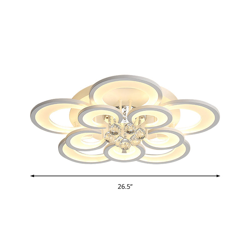 Contemporary Acrylic Flush Mount Ceiling Light With Crystal Drop - Multi-Layer Circular Design