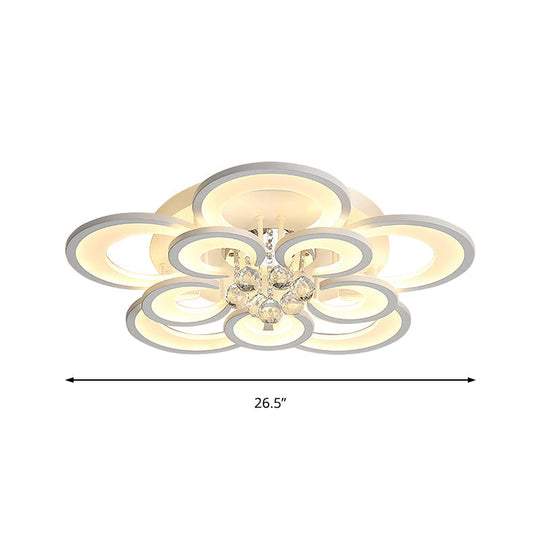 Contemporary Acrylic Flush Mount Ceiling Light With Crystal Drop - Multi-Layer Circular Design