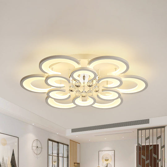 Contemporary Acrylic Flush Mount Ceiling Light With Crystal Drop - Multi-Layer Circular Design