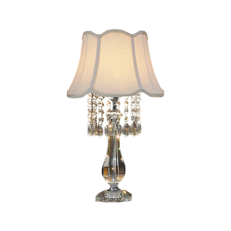 Beige/Burgundy/Sky Blue Traditional Nightstand Lamp With Crystal Beads And Bell/Pleated Shade For