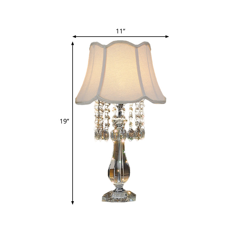 Beige/Burgundy/Sky Blue Traditional Nightstand Lamp With Crystal Beads And Bell/Pleated Shade For