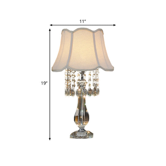 Beige/Burgundy/Sky Blue Traditional Nightstand Lamp With Crystal Beads And Bell/Pleated Shade For