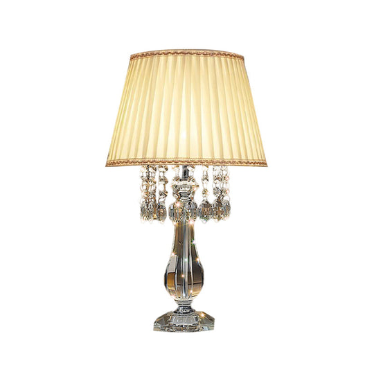 Beige/Burgundy/Sky Blue Traditional Nightstand Lamp With Crystal Beads And Bell/Pleated Shade For