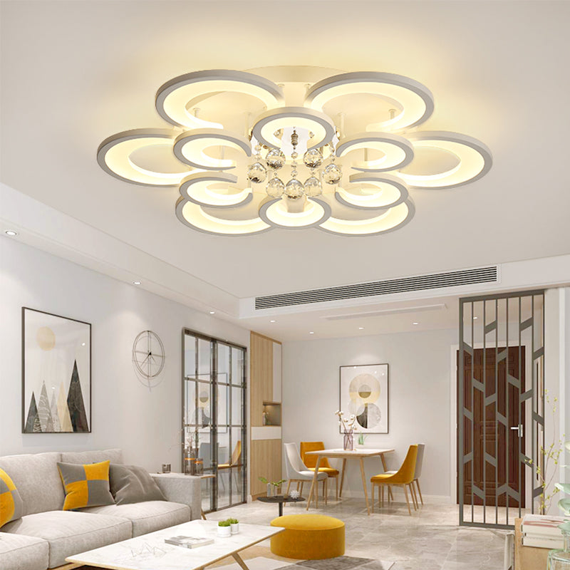 Contemporary Acrylic Flush Mount Ceiling Light With Crystal Drop - Multi-Layer Circular Design