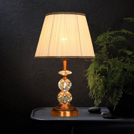 Pink Pleated Fabric Nightstand Lamp With Crystal Orbs: Traditional Design In Pink/White/Coffee Shade