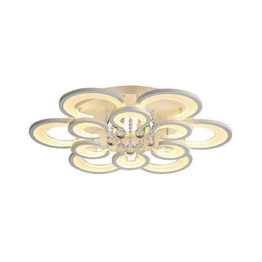 Contemporary Acrylic Flush Mount Ceiling Light With Crystal Drop - Multi-Layer Circular Design