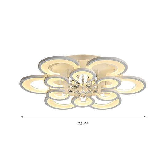 Plafonnier contemporain en acrylique avec pendentif en cristal - Design circulaire multicouche (10/12/16 lumières, blanc)