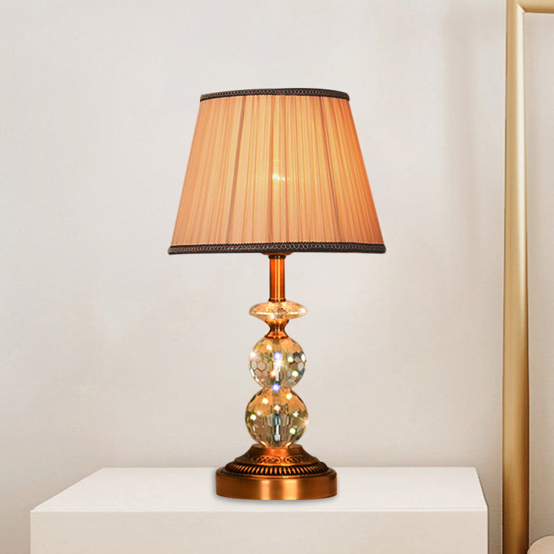 Pink Pleated Fabric Nightstand Lamp With Crystal Orbs: Traditional Design In Pink/White/Coffee Shade