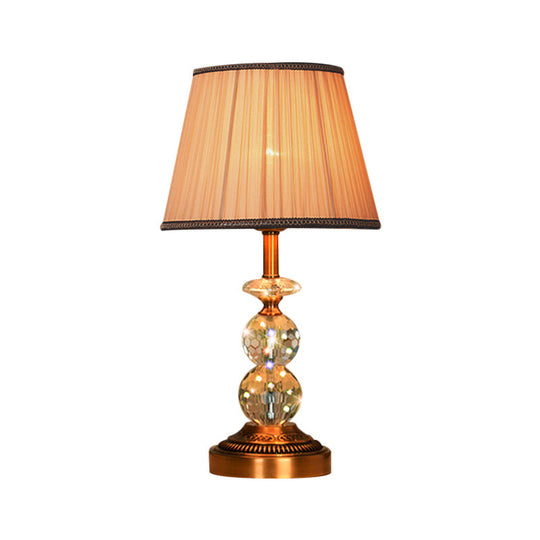 Pink Pleated Fabric Nightstand Lamp With Crystal Orbs: Traditional Design In Pink/White/Coffee Shade