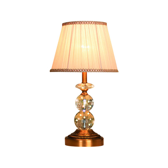 Pink Pleated Fabric Nightstand Lamp With Crystal Orbs: Traditional Design In Pink/White/Coffee Shade