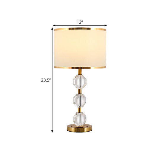 Gold Crystal Beveled Night Table Lamp - Traditional Spherical Design With Fabric Shade Perfect For