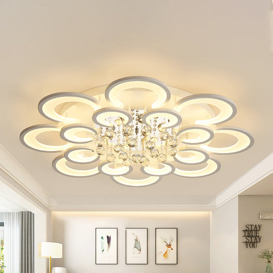 Contemporary Acrylic Flush Mount Ceiling Light With Crystal Drop - Multi-Layer Circular Design