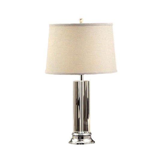 Classic Barrel Shade Nightstand Lamp - 1-Head Fabric Table Light In Beige With Crystal Post