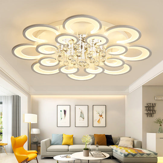 Contemporary Acrylic Flush Mount Ceiling Light With Crystal Drop - Multi-Layer Circular Design