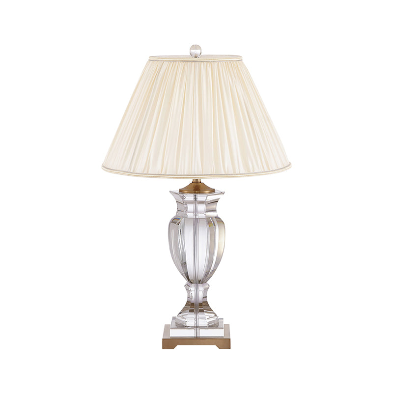 White Crystal Table Lamp - Traditional Bedside Lighting With Fabric Shade