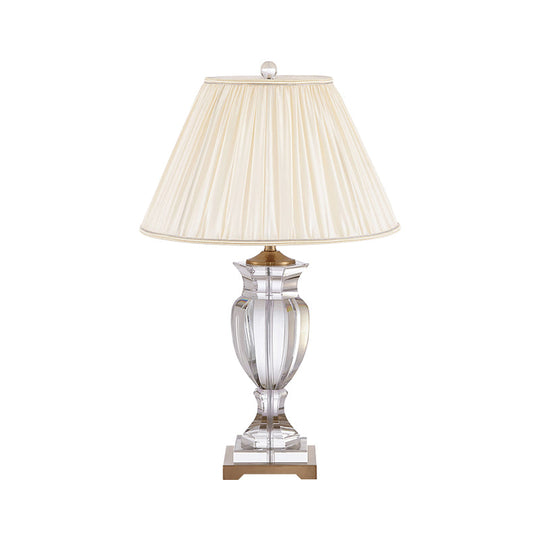 White Crystal Table Lamp - Traditional Bedside Lighting With Fabric Shade