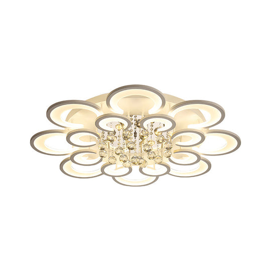 Contemporary Acrylic Flush Mount Ceiling Light With Crystal Drop - Multi-Layer Circular Design