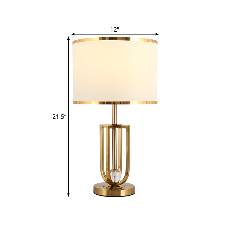 Traditional Gold Metal Table Lamp With Intersected Frame And White Fabric Shade