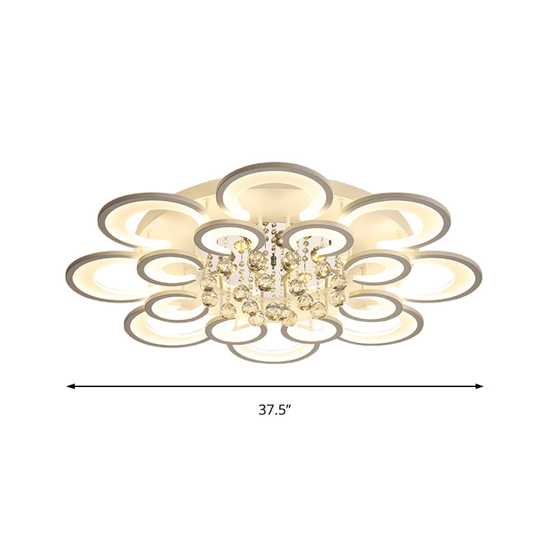 Contemporary Acrylic Flush Mount Ceiling Light With Crystal Drop - Multi-Layer Circular Design