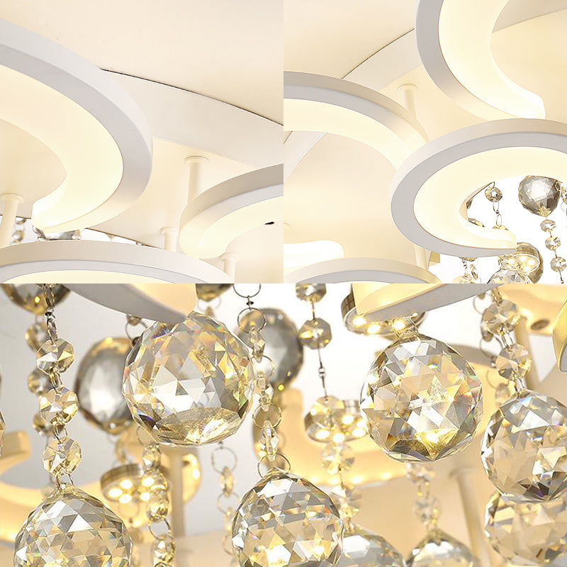 Contemporary Acrylic Flush Mount Ceiling Light With Crystal Drop - Multi-Layer Circular Design