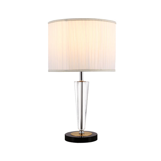 Traditional Crystal Table Lamp - Round Great Room Accent With Pleated Fabric Drum Shade White